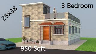 25X38 House Design 3d ll 950 sqft House Plan ll 25X38 Sqft With 3Bhk [upl. by Strickman]