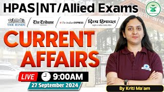 Himachal Daily Current Affairs Quiz amp MCQ 27th September 2024  HPASAlliedNT Current Affairs 2024 [upl. by Naols]