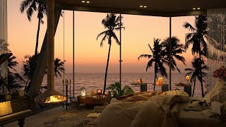 4K Summer Cozy Bedroom View of the Beach Sunset  Smooth Piano Jazz Music for Relaxing Chilling [upl. by Kristal]