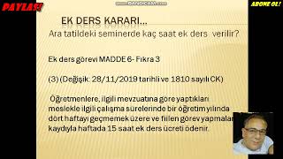 Seminer Mesleki Çalışmalarda Kaç Saat Ek Ders Ücreti Ödenir [upl. by Araas]