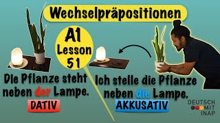 A1 Lesson 51  German grammar Wechselpräpositionen  twocase prepositions  Dativ oder Akkusativ [upl. by Woodberry199]