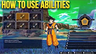 HOW TO USE ABILITIES IN DRAGONBALL Sparking Zero How to equip abilities How to get abilities [upl. by Nylareg]