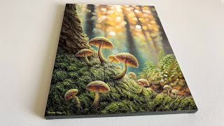 EASY Acrylic Painting Technique  Mushroom Forest Painting for Beginners [upl. by Haynor]