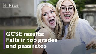 GCSE results day Number of top grades and passes down in England [upl. by Ettelra]