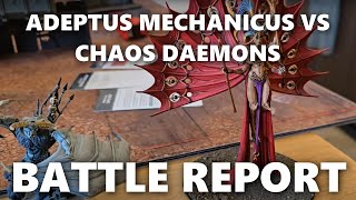 ADEPTUS MECHANICUS VS CHAOS DAEMONS WARHAMMER 40K BATTLE REPORT [upl. by Concordia]