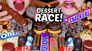 ASMR LEFTOVER DESSERT RACE CANDY ICE CREAM BARS CHOCOLATE MARSHMALLOW CAKE MILKA OREO TWIX 먹방 [upl. by Lebisor]