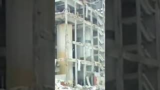 Building Gets Demolished By Crane Wrecking demolition automobile excavator [upl. by Yecram]