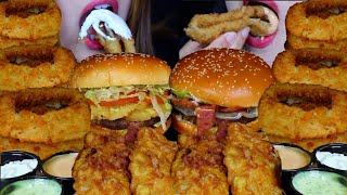 ASMR GIANT CRUNCHY ONION RINGS amp RANCH BACON CHEESEBURGERS FRIED FISH FRIED FOOD FEAST 먹방 [upl. by Dennis]