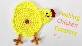 FUNNY PEEKING CHICKEN COASTER  FREE CROCHET PATTERN [upl. by Dinan497]