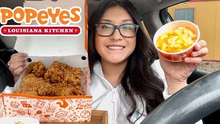 POPEYES MUKBANG Signature Chicken Mashed Potatos Mac amp Cheese and MORE [upl. by Vick]