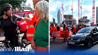 Just Stop Oil cause havoc in London city centre with commuters becoming furious [upl. by Dorren]