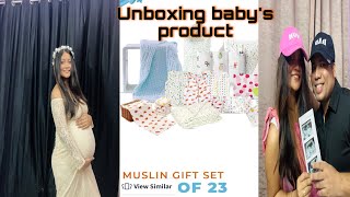 Unboxing baby’s stuff ll muslin clothes in set ll muslingiftset muslinclothesset highlights [upl. by Artemisa]