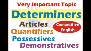 Determiners in English Grammar Quantifiers Articles Demonstratives amp Possessives in Hindi [upl. by Ybanrab]