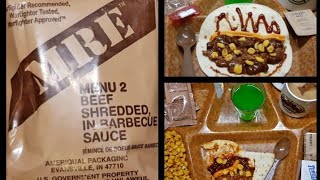 ✔ US ARMY MRE MENU 2 Beef Shredded in Barbecue Sauce Black Beans und Tortilla ☆ Soldierfood [upl. by Serdna690]