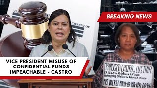 Vice President Misuse of Confidential Funds Impeachable  Castro [upl. by Donnell177]