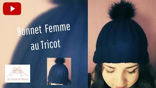 Bonnet femme en côte 22 au tricot [upl. by Essyla]