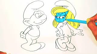 Smurfette And Hefty Smurf Drawing And Color The Smurf [upl. by Kentigera]