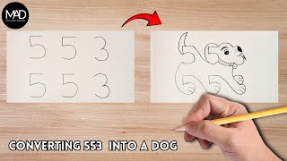 Converting 553 Into a Dog  Easy Drawing  MadAboutDrawing [upl. by Katinka]