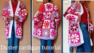 How to crochet granny square cardigan with retro daisy flowers [upl. by Ramraj]