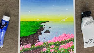 Seascape Solitude at Sunrise  Seascape Painting  Acrylic Painting for Beginners [upl. by Ygiaf]