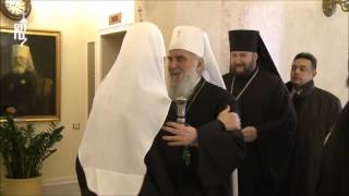 Orthodox Patriarchs of Jerusalem and Belgrade welcomed in Moscow Patriarchate [upl. by Anotal]