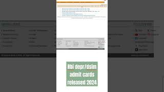 Rbi deprdsim admit cards released 2024 shorts career rbi exam mcq admission reservebank [upl. by English]