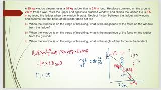 【AP物理C】A window cleaner uses a ladder that is 58 m long He places one end [upl. by Carlo228]