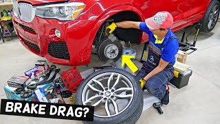 HOW TO DIAGNOSE STUCK BRAKE CALIPER PISTON ON BMW BRAKE DRAG [upl. by Ennagroeg]