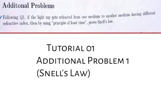 Proof of Snells Law with Principle Of LEAST TIME Additional Question 1 Classical Mechanics Tut 01 [upl. by Dilan]