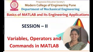 SESSION II VARIABLES OPERATORS AND COMMANDS IN MATLAB [upl. by Saffier]