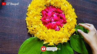 फुलांपासून बनवा अतिशय सुंदर गणेश चतुर्थी रांगोळी Ganesh Festival Rangoli  Ganesh Chaturthi Rangoli [upl. by Annohsak]