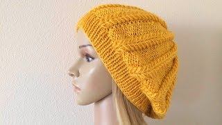 How To Knit A Spikelet Slouchy Hat Lilus Handmade Corner Video  193 [upl. by Ahsauqram]