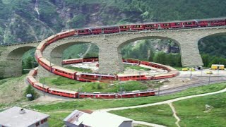 Switzerland train on Europes beautiful brusio spiral loop railway viaduct in Switzerland eu 13 [upl. by Ynnal431]