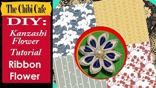 Kanzashi Blue ribbon flower tutorial [upl. by Mauro]