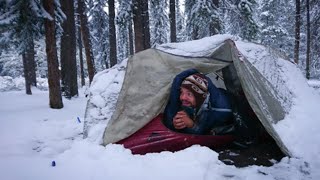 30C WINTER SOLO CAMPING ALONE in a HOT TENT  ALONE OVERNIGHT  ASMR [upl. by Larson]