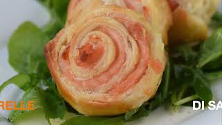 GIRELLE DI SFOGLIA AL SALMONE  Rotolini di salmone in pasta sfoglia [upl. by Adyeren554]