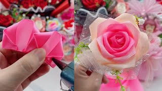 DIY Satin Ribbon reeds flowers  How to make satin ribbon flowers  best Ribbon decoration ideas [upl. by Nissie329]