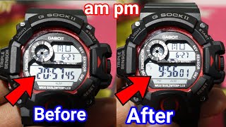 how to change 24 hour to 12 hour on gshockg shock watch time set 12 hours [upl. by Neelak]