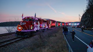 CP Holiday Train Northbound On The DampH in Ticonderoga New York [upl. by Enohpesrep359]