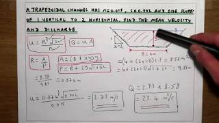 Manning’s equation to calculate velocity and discharge for a trapezoidal open channel [upl. by Ellerrad]