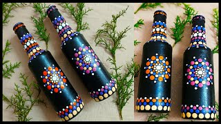 DIYDot mandala art on bottle without dotting tools part2 Glass bottle painting  Siya Handicrafts [upl. by Aizahs83]