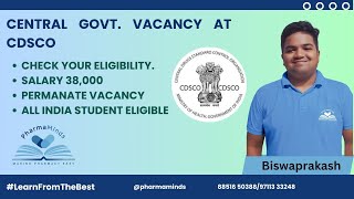 CDSCO PERMANENT JOB AVAILABILITY UPDATE  ELIGIBLE BPHARM STUDENTS  HIGH PAYING SALARY  APPLY NOW [upl. by Eugenio386]