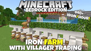 Minecraft Bedrock EASY IRON FARM amp Villager Trading Hall 440 IronHour MCPE Xbox PC Switch [upl. by Ellives]