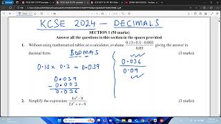 KCSE 2024  DECIMALS [upl. by Soelch]