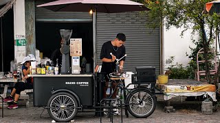 ASMR Cafe Vlog Mini Coffee Shop Mobile Coffeebar Pop up Bike Barista Working Relax Kopi Carts Street [upl. by Sirah]