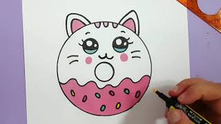 HOW TO DRAW A CUTE KITTEN DONUT SUPER EASY [upl. by Sacha]