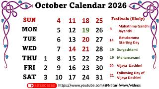 October Calendar 2026 october2026calendar calendaroctober [upl. by Otinauj]