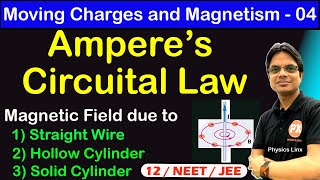 Moving Charges n Magnetism 04 Amperes Circuital LawMagnetic Field due to Infinite wire n Cylinder [upl. by Ylas]