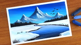 Simple Oil Pastel Winter landscape painting for beginners  Oil Pastel Drawing Winter [upl. by Kerwin]