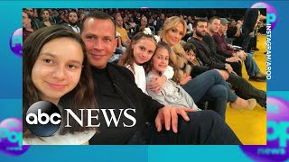 Jennifer Lopez and Alex Rodriguez have family night at Lakers game [upl. by Sadinoel]